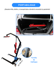 dos grúas para enfermos, una dentro de una cajuela y en la otra se muestra el tornillo  para  replegar