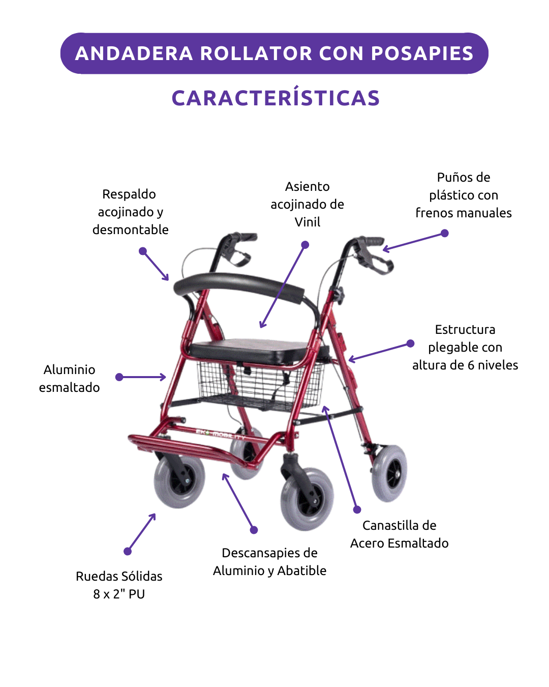 Andadera Rollator con Posapies – Abuelo Cómodo