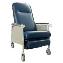 imagen que muestra un sillón reclinable color azul. 